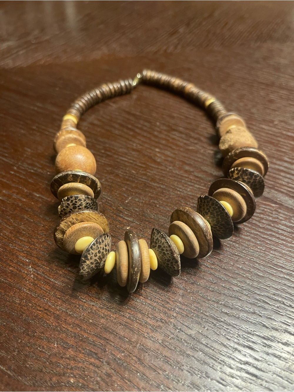 Handcrafted Brown and Cream Wooden Bead Necklace